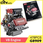 G8909 478개 부품 V8 엔진 기술 블록 세트 L 모터 자동차 모델 조립 블록 교육용 DIY AA 배터리 박스 : 사부라