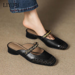 LIYIFB 짜임 스트랩 뮬 슬리퍼 구두 3cm 여성 뮬 샌들 : LIYIFB슈즈