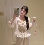 P0076 순면 봄 잠옷 여 순면 가디건 홈웨어 세트 긴팔 긴바지 잠옷 : ZX산업