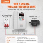 VEVOR VFD 10 , 7.5KW, 34A, 1상 220V-240V 입력, 3상 출력 가변 주파수 드라이브, AC 모터 속도 제어용 0-400Hz 10 /34A : 리빙모먼트17