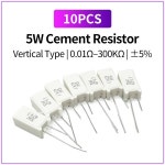 10PCS 5W 수직 시멘트 저항기 0.01R/1R/10R/15/22/4/30/33/47/51/100/330/470/1K/10K/47K 옴 와이어 권선 : 알뜰구매소장