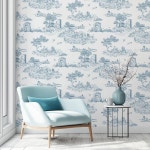 7인치 X 118인치 침실 거실용 파란색 및 흰색 빈티지 프랑스 벽지, 캐비닛용 탈착식 파란색 화장실 접촉 용지 : 준스픽.