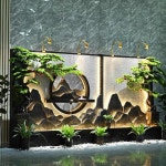 럭셔리 록커리 월 분수 LED 조명 워터 커튼 월 블랙 골드 마운틴 장면 아이보리 335 Ivory : 온기가득한마켓