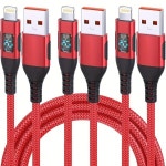 3PCS 디지털 디스플레이 USB A to 라이트닝 고속 충전 데이터 케이블 나일론 편조 고급스러운 느낌 아이폰 14 13 12 11 Pro 용 : 제스104