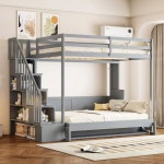 책상과 유압 트가 있는 벨메이브 풀 머피 벙커 침대, 수납 계단이 사이즈 그레이 Grey 1 Full Murphy Bed : bipick