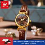 호환 OLEVS 5645 여성용 시계 가죽 스트랩 날짜 쿼츠 시계 여성용 고경도 미러 로마 스케일 손목시계 : 골든102