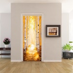 1개 가을 자작나무 숲 풍경 문 스티커 접착식 장식 거실 입구 복도 벽 : 월악소소온