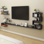 볼닥스 선반 수납 미디어 콘솔 테이블 벽 장착 TV 스탠드, 케이블 박스 오디오 비디오 엔터테인먼트 센터를 위한 공간 절약 디자인(블랙... 