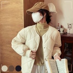 마름모 무늬 루즈핏 라운드넥 여성 패딩 URD-237 베이지 R30WCCCF30 : ODRY