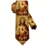 기독교 종교 넥타이 1개 - 예수 성심 디자인 (빨간색 갈색) 정식 행사 결혼식 데이트 기계 세탁 가능 : 선업공덕몰