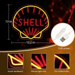 원더풀라이프 쉘 오일 로고 차고 장식용 네온사인, 바 맨 동굴 벽 장식용 LED사인, 윤활유 가게 또는 주유소 디스플레이 조명, 주황색 및 빨간색... 