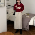 [핫세일] 기모 롱스커트 앞트임 뒷밴딩 카고 면 치마 : 돌다리몰