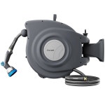 헤비 되감기 자동 프리 정원 - 65피트 오토 듀티 물 x 킨크 10기능 릴 그레이 차단 분무기 자외선 호스 다크 회전식 5/8인치 접이식 180 노즐... 