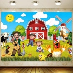 사용자 정의 La Granja De Zenon 배경 어린이 1 생일 파티 벽 녹색 잔디 농장 헛간 동물 트랙터 사진 : 조계소소온