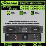 FUHAM UR802 디지털 파워 앰프 1000W 2채널 8옴 오디오 서브우퍼 무대용 : 에어로프트