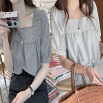 여자 스퀘어넥 잔체크 여름 퍼프 반팔 블라우스 여름반팔 빅사이즈반팔티 2WF1C39405 : 핑거커피앤아스24