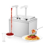 11 쿼트 스테인리스 소스 펌프 디스펜서 조미료 스테이션 분리형... 허니 시럽 드레싱 상업용 가정용 주방 사용 헤드 2개 1L 1L 1 Head : 홍운금교