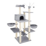 캣타워 캣츠트리 일체형 대형 캣츠 선반 두꺼운 점프대 빌라 사계절 공용 펫용품 연그레이 투캣 하우스 : 스튜디오 느비에