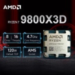 신형 AMD 라이젠 7 9800X3D L3=96M 4NM DDR5 4.7GHz 8코어 16스레드 프로세서 120W 게이밍 CPU 소켓 쿨러 미포함 : Daol다올4