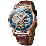 남성 자동 시계 와인딩 별이 빛나는 스카이 다이아몬드 골격 럭셔리 손목시계 방수 야광 5 G6690: Black strap & bl : 루미모드샵