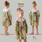 드레스 달콤한 체리 수 놓은 인형 칼라 소녀 긴팔 귀여운 Sweet rry 110cm : 오두3