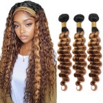 Niciitysi 옴브레 3톤 블론드 믹스 브라운 컬리 번들 61cm 24인치 66cm 26인치 71 1cm 28인치 T1b427 인모 하이라이트 웨이브 더블... 