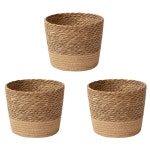 3X 짚으로 라탄 바구니 꽃 화분 엮은 수제 수납 : 너울몰
