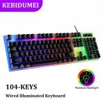 104 키 USB 유선 키보드 RGB 게임용 1.3M 케이블 PC 노트북 Windows 및 IOS 용 기계식 감각 멤브레인 Black without RGB : 프라임 링크