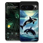 Goodsprout 구글 픽셀 9 프로 XL 케이스, 점프 바다 범고래 놀라운 패턴 디자인 충격 방지 긁힘 하드 PC 백 케이스 XL용 : 핫월드