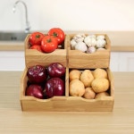 홈스테드 우드 팬트리 정리함 u2013 스태커블 스토리지, 독특한 천연 곡물이 들어간 소박한 감자 및 양파 손잡이가 있는 나무 바구니, 3개 세트... 