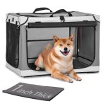 PETSFIT 30인치 실내 소프트 도그 상자 u2013 조절 가능 특허 나선형 강철 프레임, 가정용 접이식 휴대용 개집, 중형견, 잠금식 메쉬 도어 3개... 