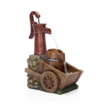 ZEN276S 야외 빈티지 워터 펌프 및 휠바로우 바닥 분수 - 잔잔한 물 흐름, 높이 23인치, 갈색 1 23 H Wheel Pump Fountai : 대명엔젤상점