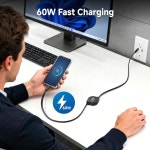 케이블 매터스 리트랙터블 USB C 케이블 3.3피트, 최대 [60W 충전, 480Mbps 데이터 전송] CarPlay, Android Auto, 16/15용 USB C 충전기... 