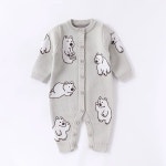 가을 겨울 롬퍼 귀여운 작은 곰 스웨터 라운드 칼라 점프수트 니트 의류 H4534 romper 66cm : 오두3