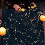 1개 천체 제단 타로 테이블보 황금색 우주 별이 빛나는 밤 디자인 파티 게임 및 이벤트용 마녀 의식 용품 : 옴니링크