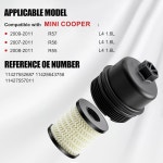 11427557011 오일 필터 캡 뚜껑 커버 미니 쿠퍼 07-16 페이스맨 13-16 컨트리맨 11-17, L4 1.6L 호환 1121800710 : 임팩트스마트상점