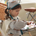 오우아스튜디오 유아 어린이집 유치원 방수 두건 팔토시 버니팝앞치마 3종 세트 스트로베리핑크 : 오우아 스튜디오