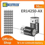 50개 EEMB 3.6V 1/2 AA 배터리 ER14250-AX 리튬 배터리AX 핀 포함 14250 1200mAh 커스텀 : 첼시트마켓