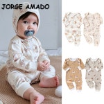 가을 긴 소매 라운드 칼라 코튼 롬퍼 만화 프린트 점프수트 잠옷 의류 H4492 dog 73cm : 오두3