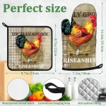 빈티지 러스틱 루스터 오븐 미트 및 냄비 홀더 세트 베이킹, 바비큐, 그릴용 4개의 여분의 내열 장갑 냄비 홀더 : 딜리고마일