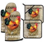 빈티지 러스틱 루스터 오븐 미트 및 냄비 홀더 세트 베이킹, 바비큐, 그릴용 4개의 여분의 내열 장갑 냄비 홀더 : 딜리고마일