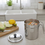 해피J보따리 손잡이 스텐 음식물쓰레기통 2L 물기제거 거름망 내통 냄새차단 뚜껑 음쓰통 : 해피J보따리