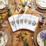 프렌다 12개 자수 화이트 칵 터 플로럴 천 X 6인치 봄 벌크 냅킨 코튼 : 해직사