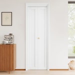 셰이커 이중폴드 도어, 28인치 x 80인치 오픈형 옷장 도어 패널, 하드웨어 키트, 1패널 디자인 폴링 반 팬트리/도어웨이용 사전 조립 MDF... 