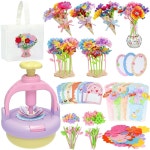여자아이를 위한 DIY 꽃 공예 키트, 120개의 천 꽃잎이 있는 꽃다발 제조기, 14장의 인사말 카드, 선물 포장, 꽃병 및 보관 가방, 3-12세... 