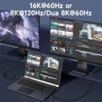 썬더볼트 5/4와 호환되는 직각 USB C 롱 케이블 10FT, 타입 C 240W 고속 충전, 디스플레이용 USBC 16K@60Hz /8K@120Hz HD 비디오 출력... 