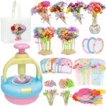 3-12세 소녀용 꽃 공예 키트, 120개의 천 꽃잎이 있는 DIY 꽃다발 제조기, 14장의 인사말 카드, 선물 포장, 꽃병 및 보관 가방, 창의적인 예술... 