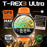 호환 신제품 T-Rex3 울트라 4GB 메모리 GPS 스포츠 스마트워치 오프라인 지도 1.43인치 AMOLED 디스플레이 3ATM 플래시 충전 피트니스 통화... 