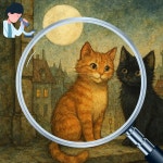 별빛을 지키는 두 친구 달빛 고양이 두 마리 빈티지 그림 인테리어 캔버스 액자 (6호 20호 30호 40호 50호 60호) : 낭만 갤러리 에디션