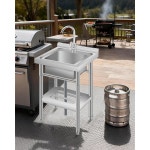 스틸 유틸리티 싱크대, 수도꼭지, 온수 및 냉수 파이프 백스플래시가 소형 독립형 세탁실 주방 차고를 위한 실외 세탁소 18x14 : 오션 링크